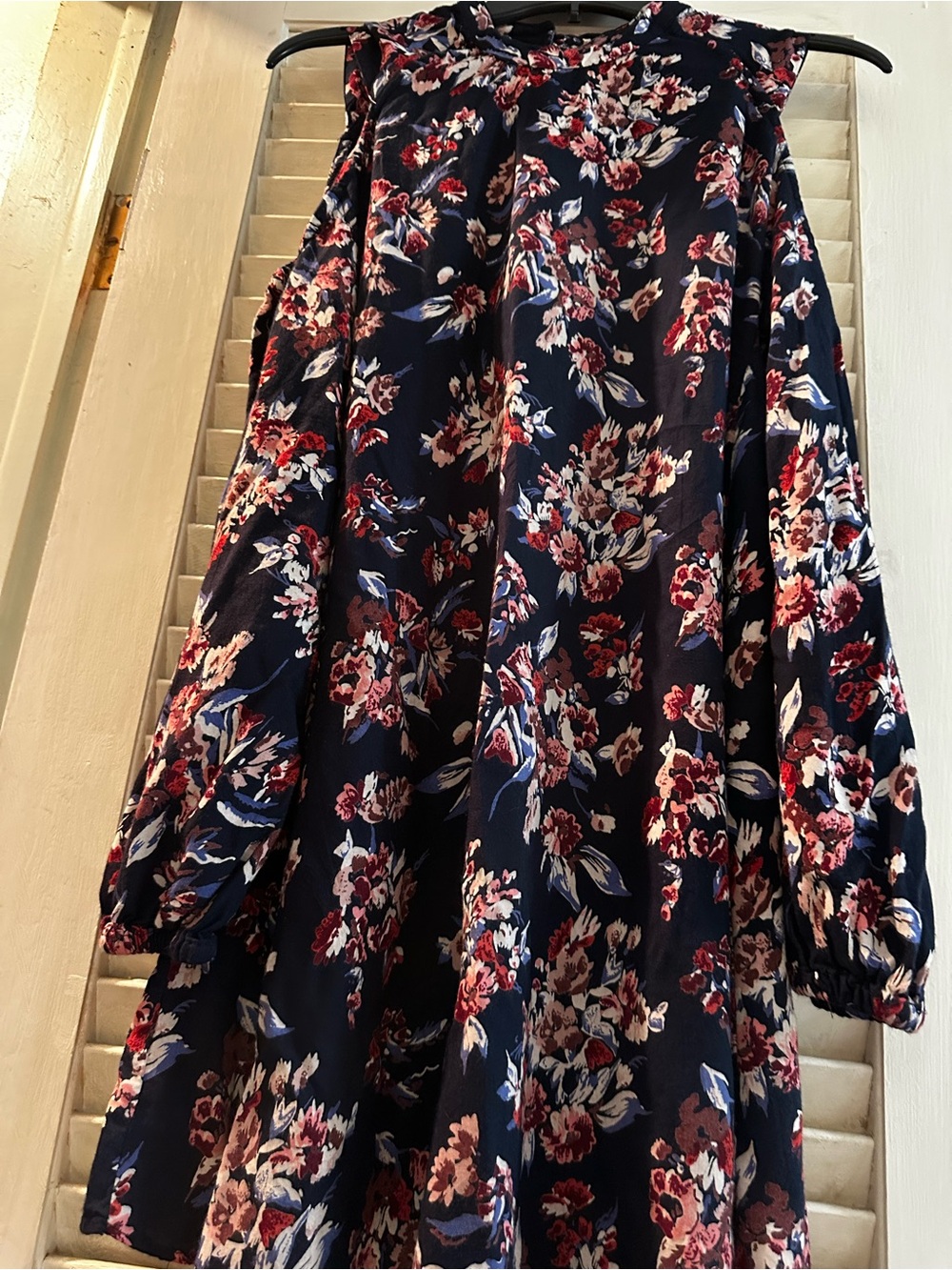 Angie Navy Floral Shift Dress with Red & White Blooms
